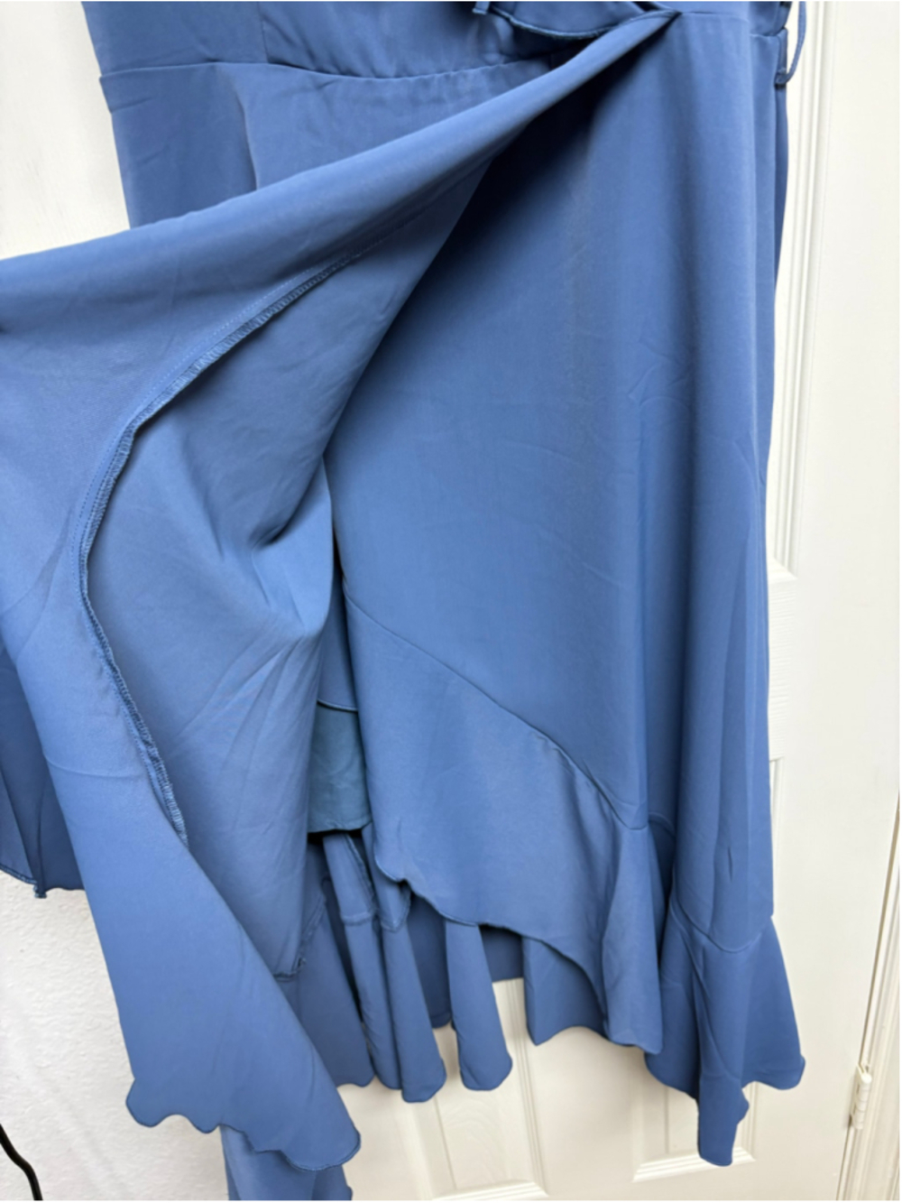 Women's Unbranded Blue Ruffle Wrap Midi Dress Size Large NEW - Picture 5 of 8